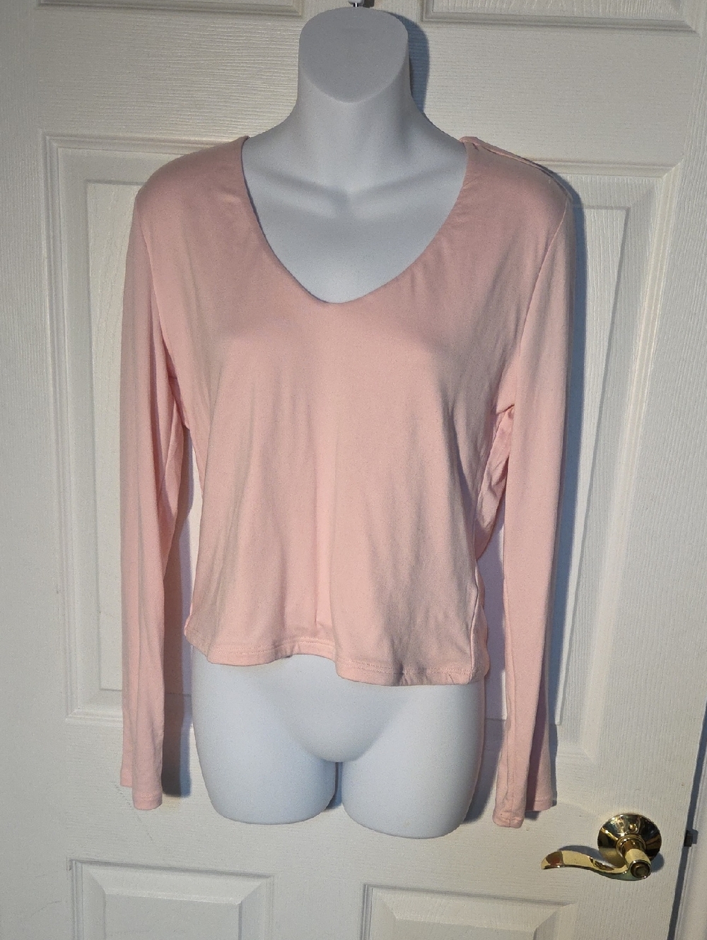 Better Together Lightweight V-Neck Long Sleeve Top - Light Pink Sz XL